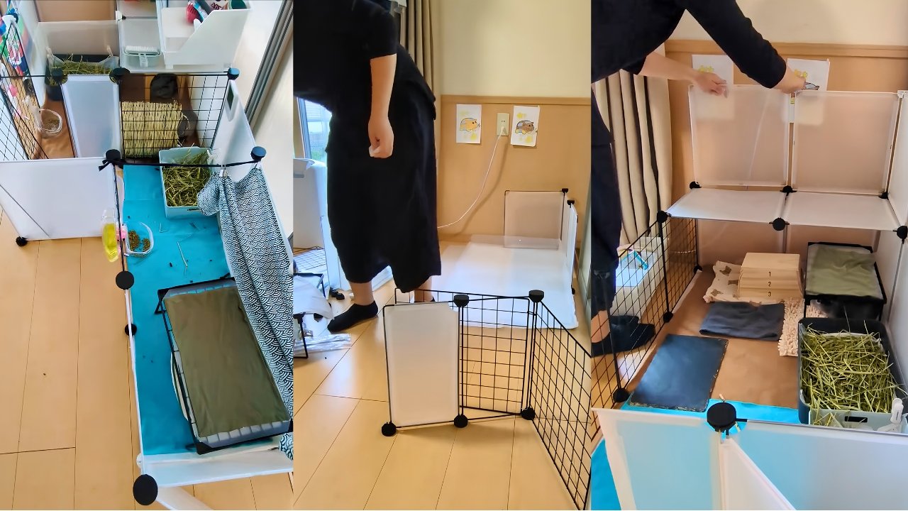 2つのケージを1つに合体させている様子