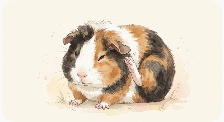 モルモットが後ろ足で自分の耳をかいているイラスト