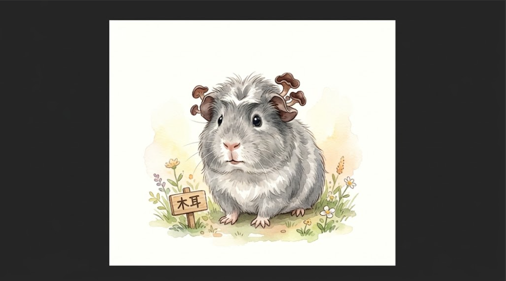 耳にきくらげが生えたモルモットのイラスト